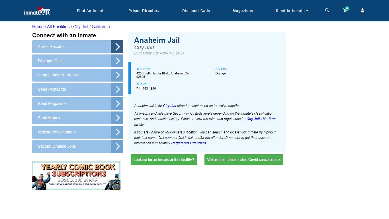 Anaheim Jail | Inmate Locator